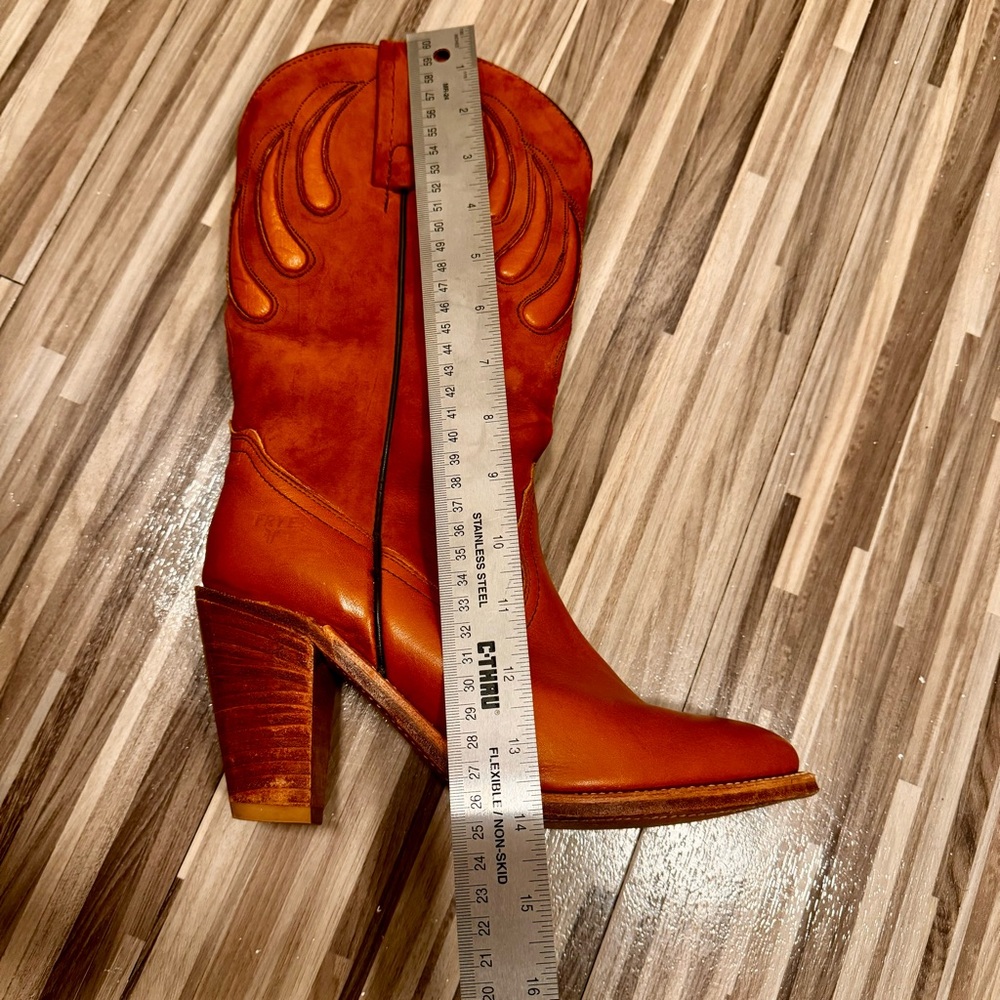 Frye Women's Tall Western Heeled Boots in Cognac Brown - Picture 14 of 14
